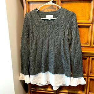 Elle charcoal grey sweater with illusion white under-blouse. Size small.
